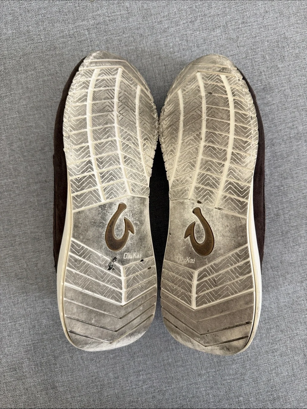 OluKai Dark Brown Suede Slip-On Loafers with Cream Sole